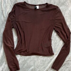 Brown Mesh Long Sleeve Top